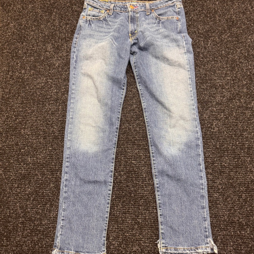 Levis 503 Skinny Jeans Medium Wash Blue Denim Pants 34x31 Distressed Hem
